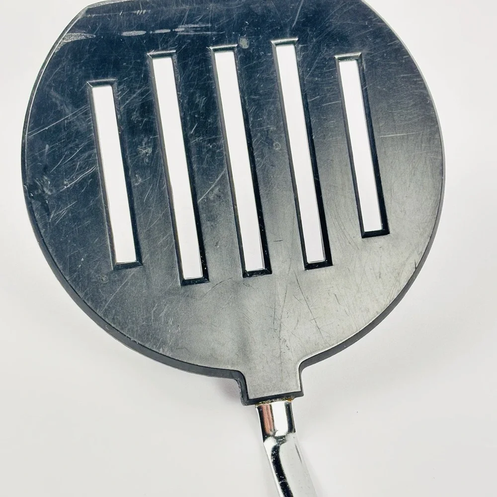 VTG Wide Slotted Spatula‎ By KOCO Japan Black Nylon Wheat Floral Graphics